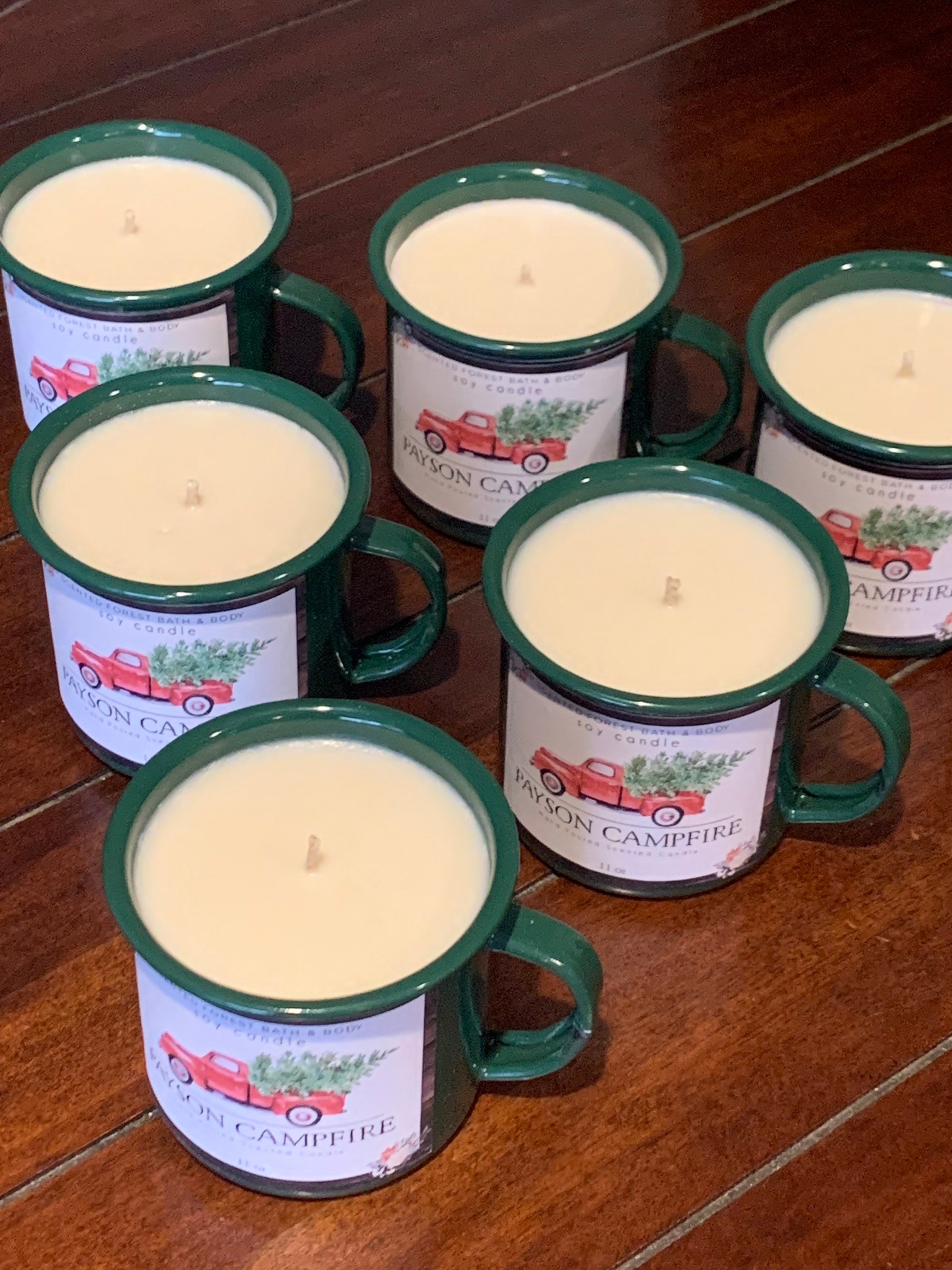 100 Soy Wax Enamel Camping Mug Candle * PAYSON CAMPFIRE * Candle * Holiday Candle