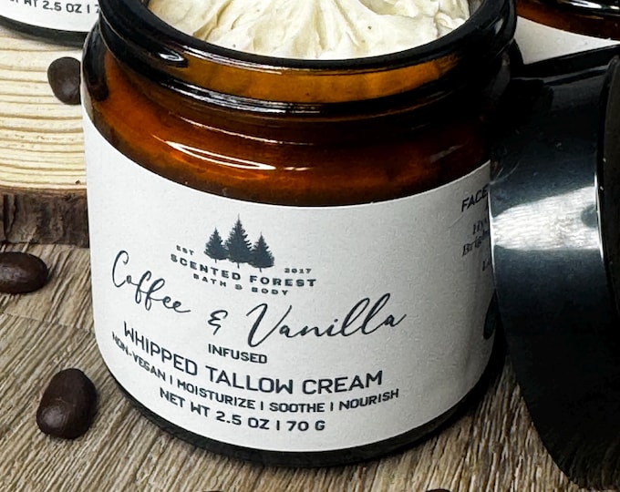 Coffee & Vanilla Infused Whipped Tallow Cream - All Natural Moisturizer