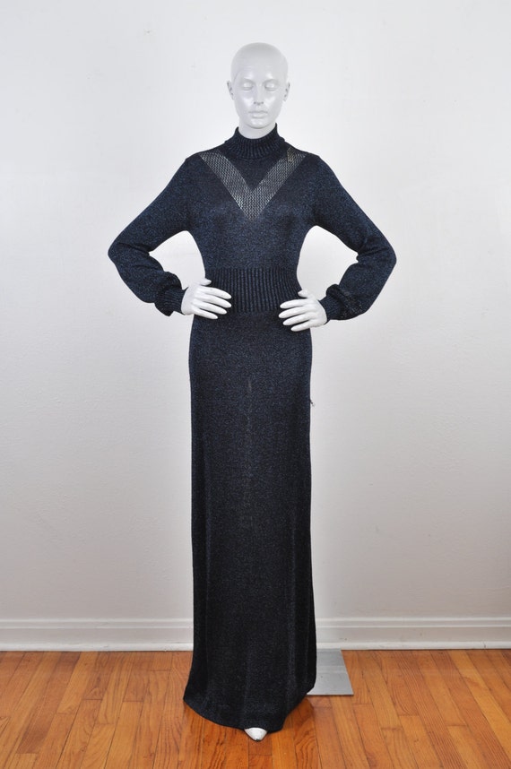1970's Maxi Midnight Blue Lurex Disco Wenjilli Hon
