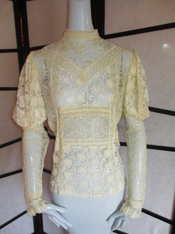 Victorian Top Ecru Lace Leg O Mutton Sleeves Popov