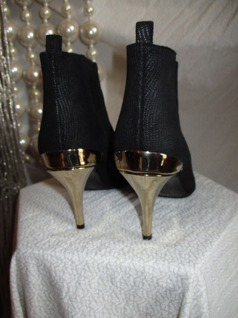 1990 Lanvin Booties Peccary Suede Gold Heel France 7.5