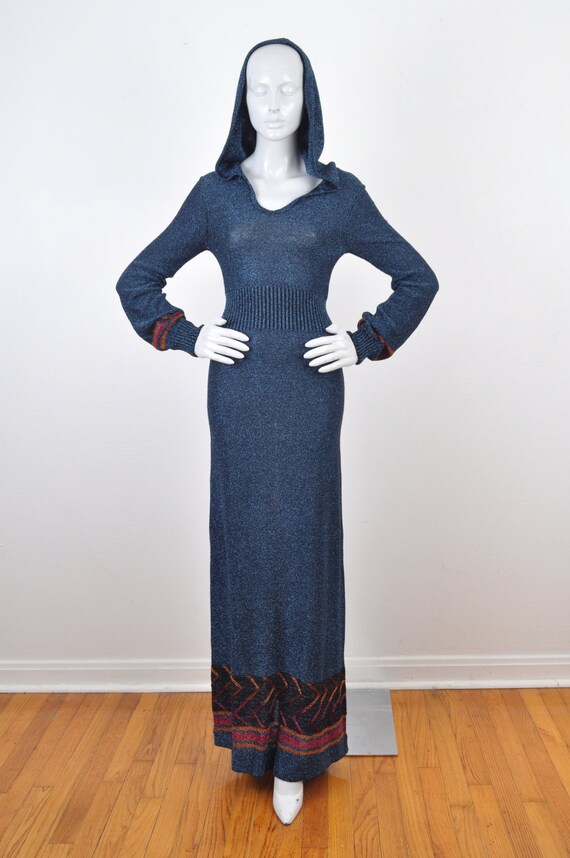 1970's Lurex Knit Maxi Hoodie Wenjilli Hong Kong B