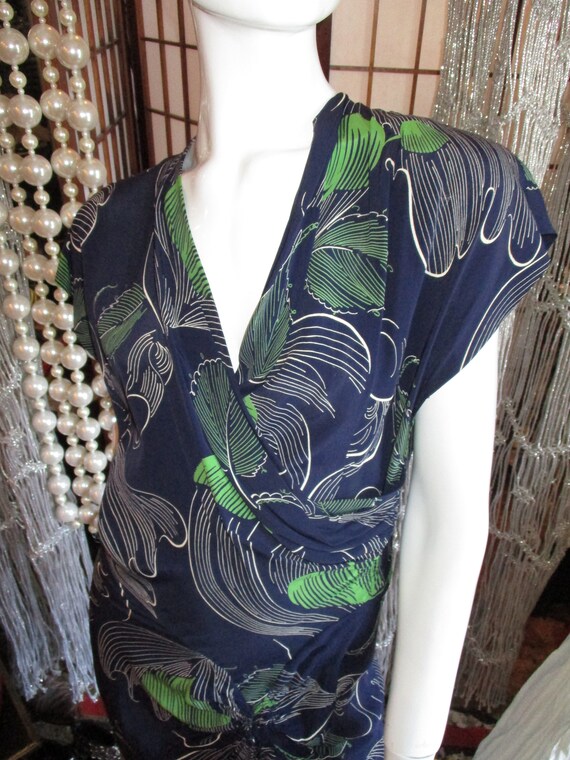 1940's Sarong Dress Rayon Franklin Fashions Navy G