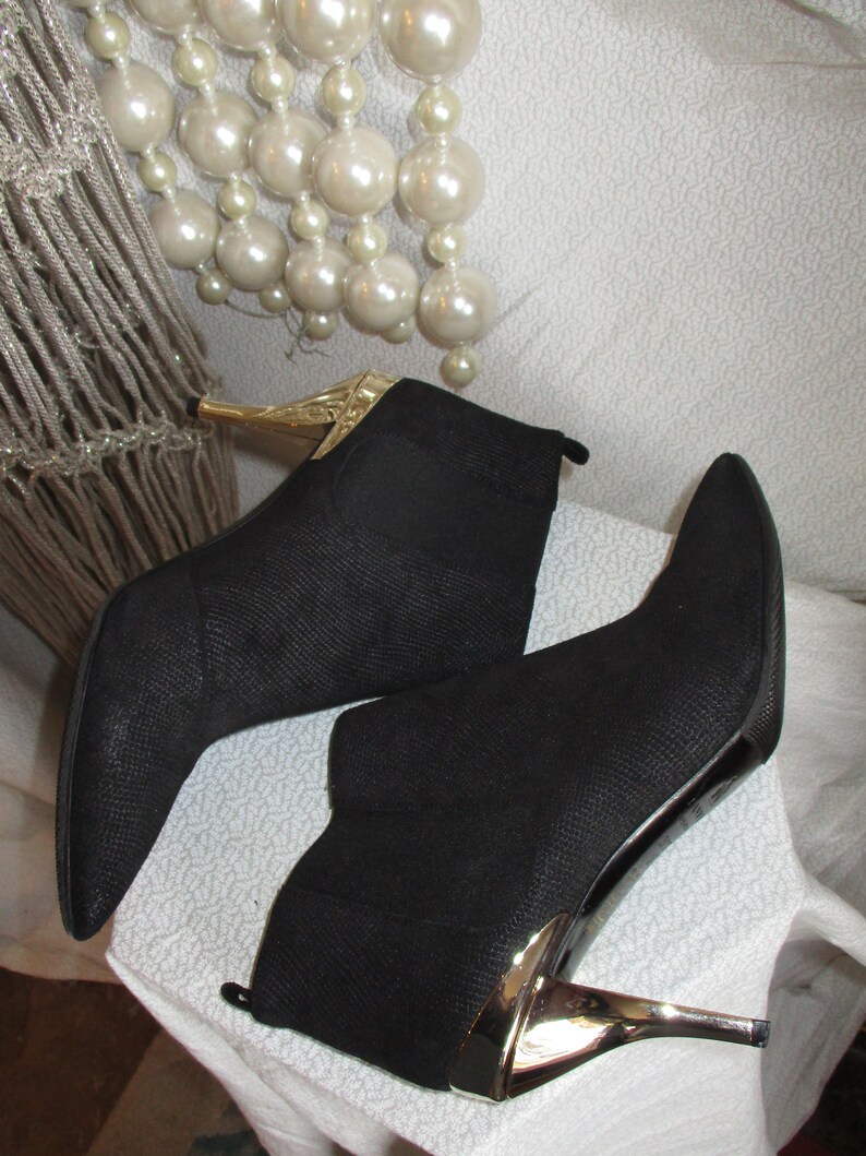 1990 Lanvin Booties Peccary Suede Gold Heel France 7.5