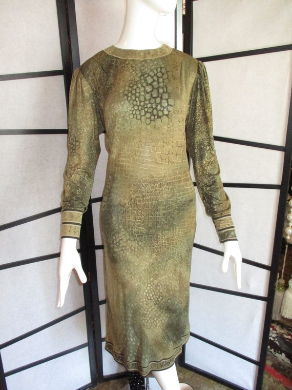1980's Leonard SilkJersey Shift Crocodile Print Lo