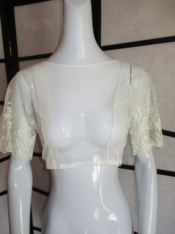 Victorian Blouse White Mesh Cotton Floral Embroide