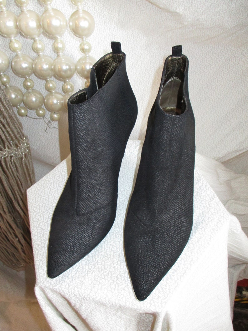 1990 Lanvin Booties Peccary Suede Gold Heel France 7.5