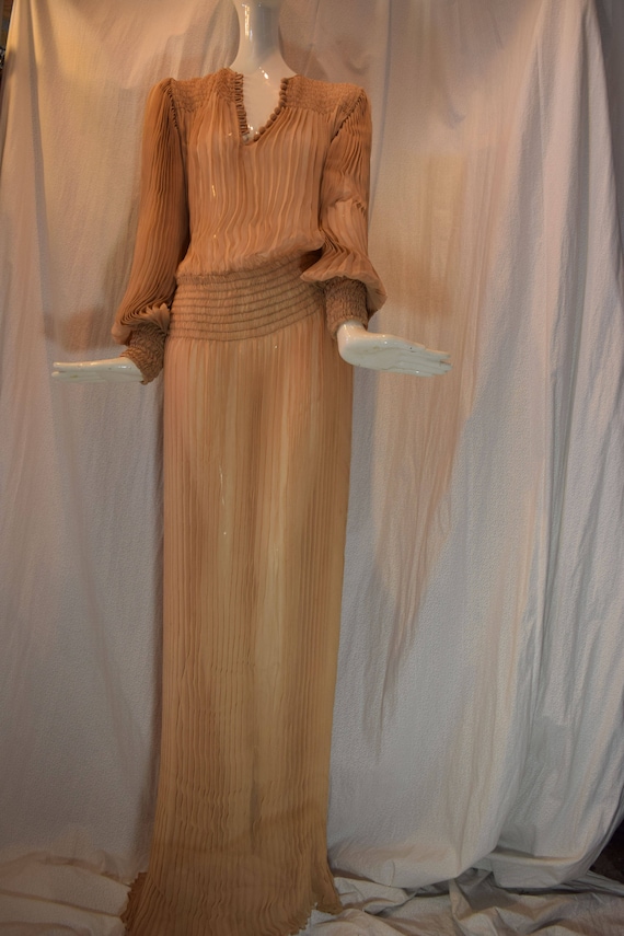 1970's Scott Barrie Silk Goddess Fortuny Dress Boh