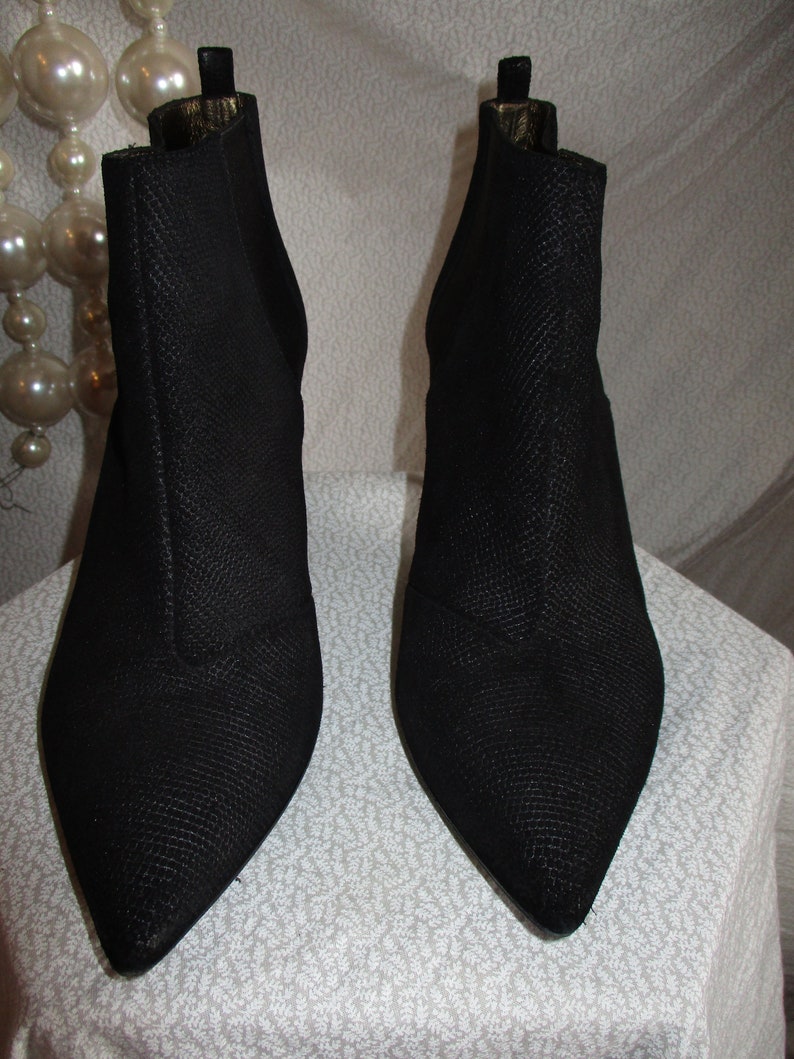 1990 Lanvin Booties Peccary Suede Gold Heel France 7.5
