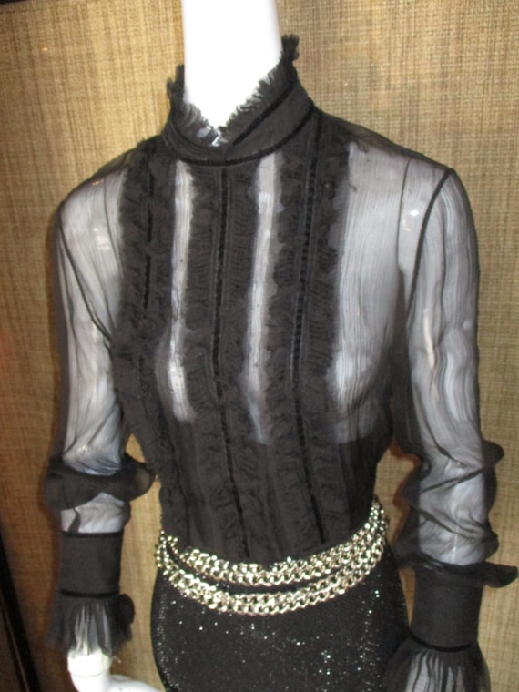 2000 Alexander McQueen Silk Ruffle Blouse Noir Sma