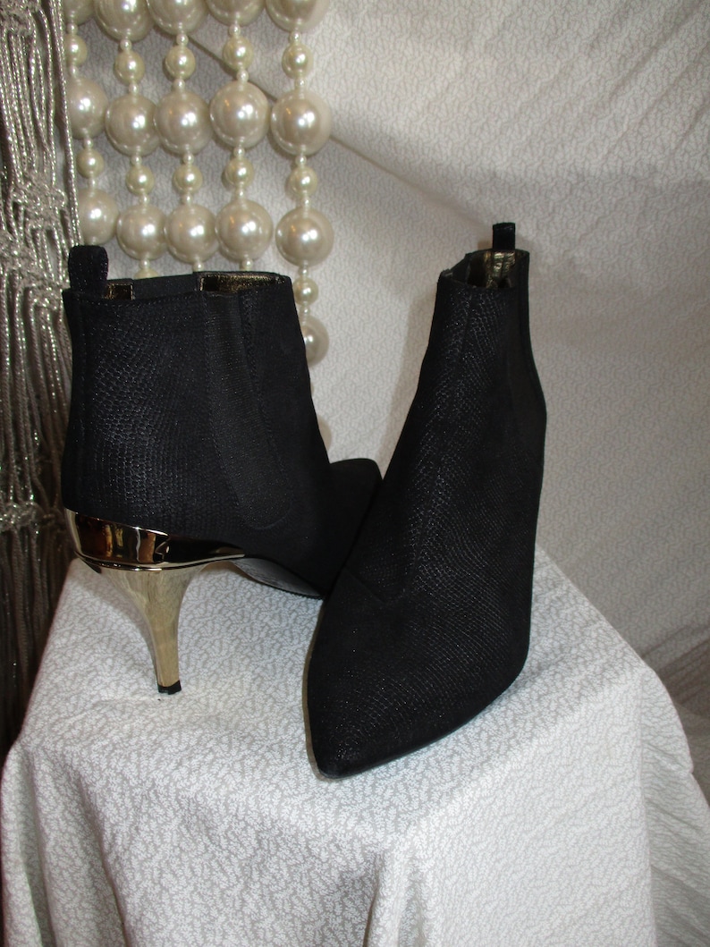 1990 Lanvin Booties Peccary Suede Gold Heel France 7.5