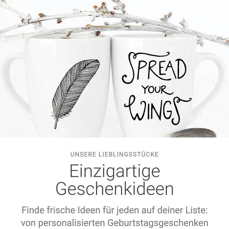 Tasse . Spread your wings Feder . Druck beidseitig . Porzellan . Siebdruck . Handlettering . Schrift . Engel . Illustration . Valentinstag Bild 5