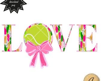 Tennis Love PNG: Coquette Sublimation Design (Digital Download)