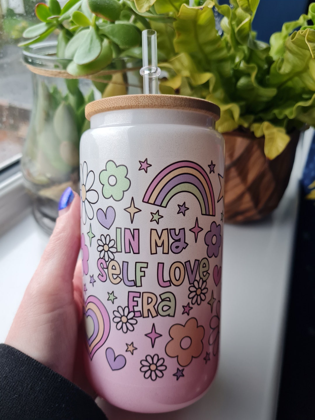 Verre Avec Paille 16 Oz Motif Chrysanthème - Élégant Et Polyvalent