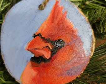 Male Cardinal 30 -wood slice- ornament