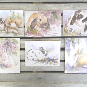Set of 6 5"x7" Rabbit art greeting cards- blank inside