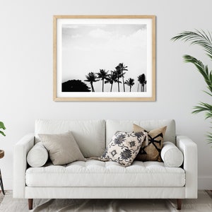 Black And White Palm Photo Print, Honolulu, Hawaii, Minimalist Decor image 2