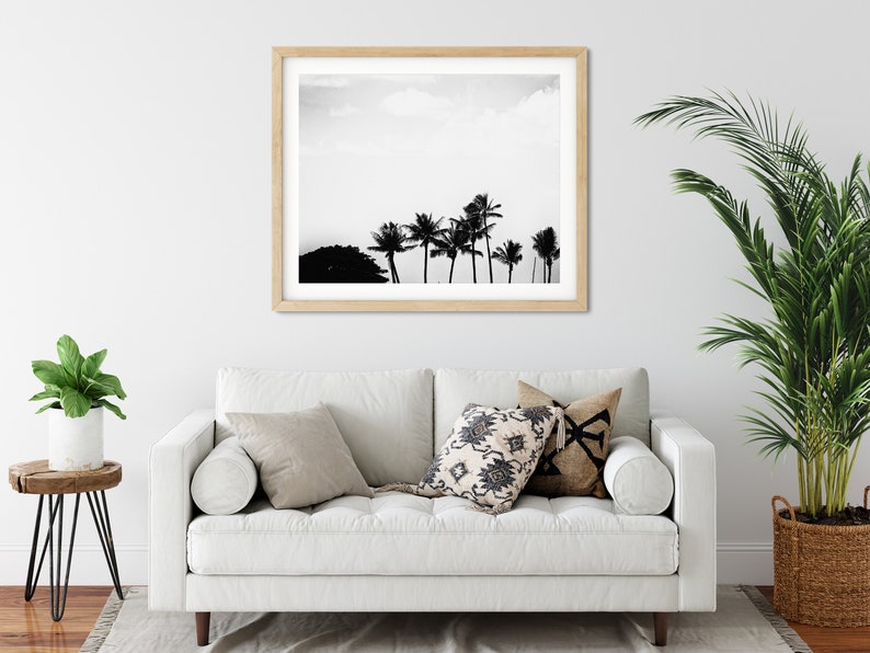 Black And White Palm Photo Print, Honolulu, Hawaii, Minimalist Decor image 2