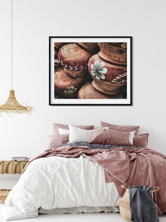 Rustic Terracotta Pots Photo Print, Yangon, Myanmar, Farmhouse Wall Decor