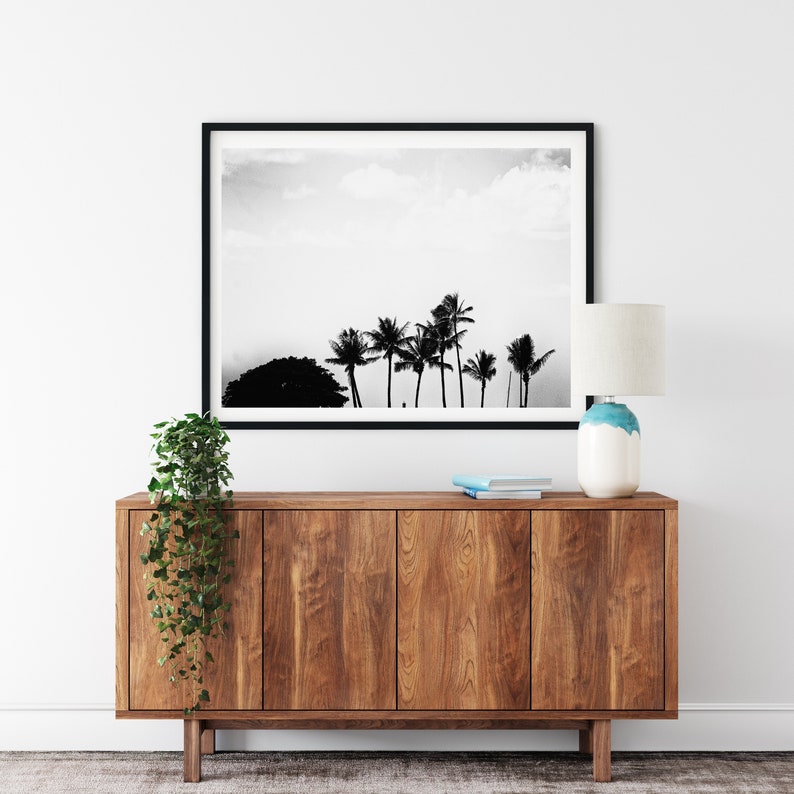 Black And White Palm Photo Print, Honolulu, Hawaii, Minimalist Decor image 4