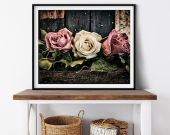 Pink And White Rose Photo Print, Fine Art Photography, Floral Wall Art