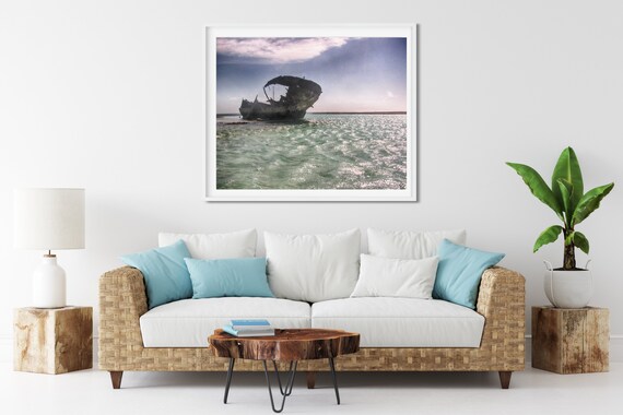 Shipwreck Photo Print, Heron Island, Great Barrier Reef, Nautical Decor