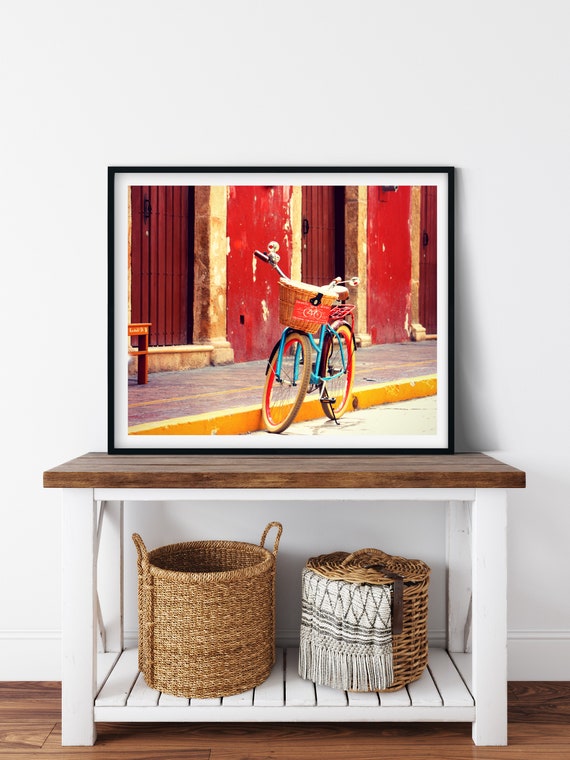 Red Bicycle Photo Print, Campeche, Mexico, Bike Wall Art