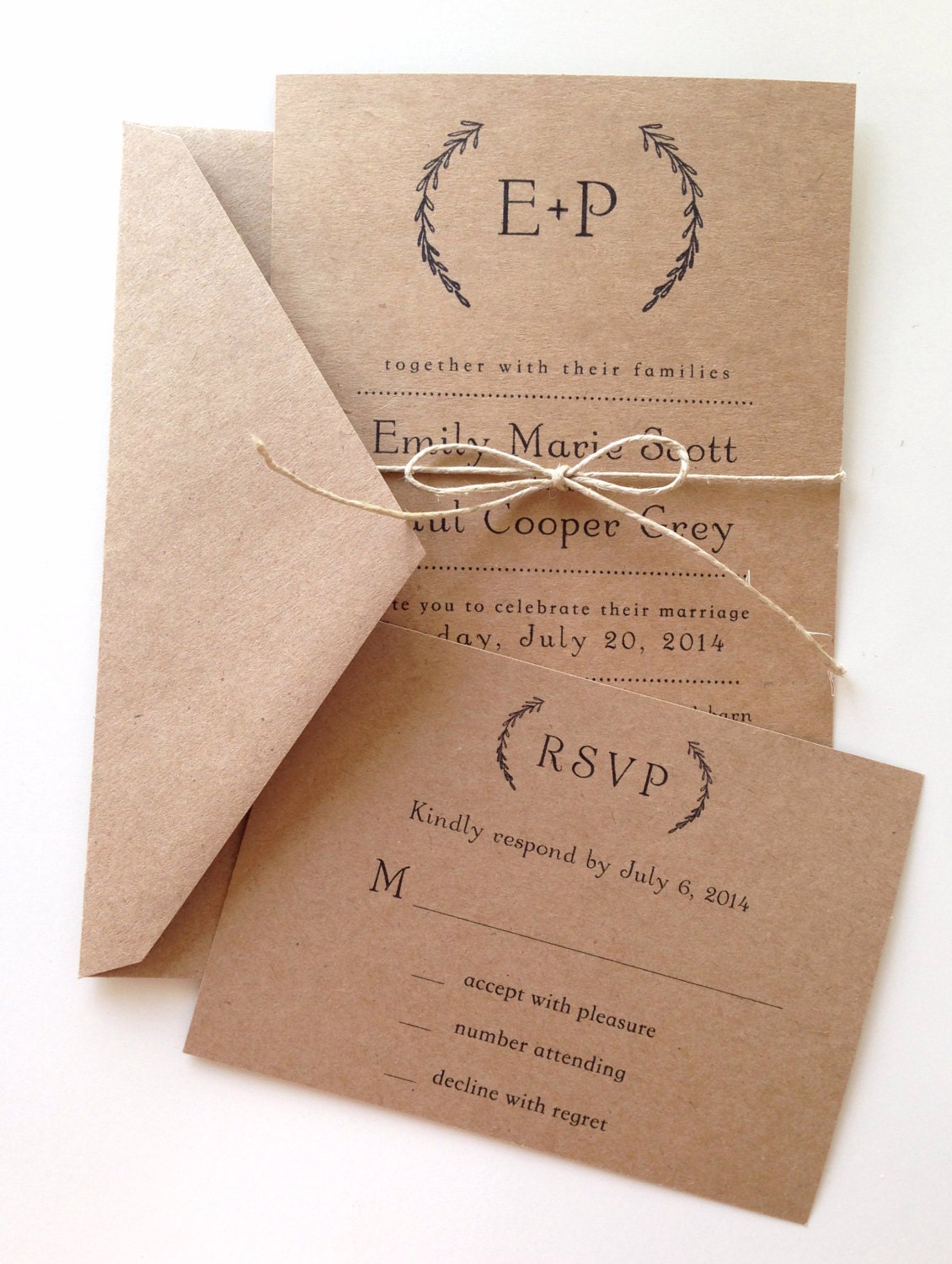 Rustic Laurel Wedding Invitations Etsy