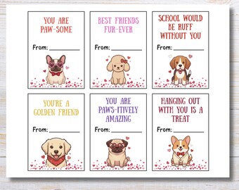Printable Valentine Cards for Kids | Classroom Exchange| Dog Valentines Cut Out | Downloadable PDF