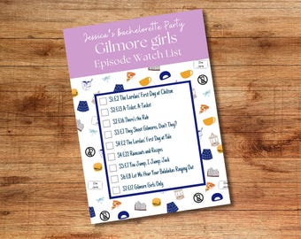 Gilmore Girls Episode Watch List Printable | Gilmore Girls Watch List Printable | Bachelorette Party Watch List | Gilmore Girls Party
