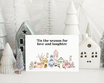 Tis the Season Card | Printable Christmas Card | Christmas Wreath Card | Printable Holiday Card | Love and Laughter Christmas Card