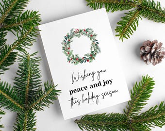 Peace and Joy | Printable Christmas Cards | Christmas Wreath Card | Printable Christmas Card | Printable Holiday Wreath Card | Joy and Peace