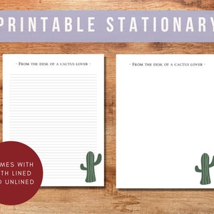 Papel estacionario imprimible / Papel de carta imprimible / Cartas imprimibles / Cactus estacionario / Estacionario imprimible / Estacionario imprimible