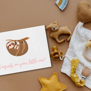 Luiaard baby shower kaart afdrukbaar | Geboorte gefeliciteerd kaart | Babydouchekaart digitale download | Gefeliciteerd met de babykaart voor een babyshower