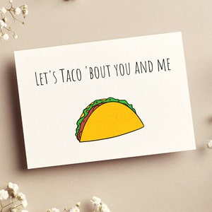 Lets Taco Bout It Valentine | Carte de Saint Valentin imprimable drôle | Carte imprimable Saint Valentin | Imprimable Pun Valentines | Tacos Saint-Valentin