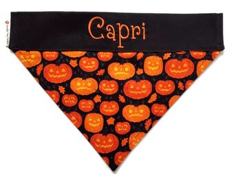 Personalized Halloween Pumpkin Dog Bandana, Custom Pet Scarf, "Pumpkins"