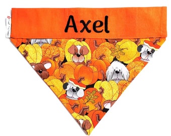Personalized Halloween Pumpkins Dog Bandana,  Custom Fall Pet Scarf, "Pumpkin Pups"