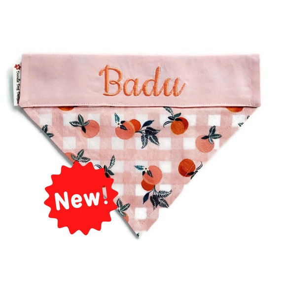 Personalized Peaches Dog Bandana Slide Over Collar Pet Scarf Etsy