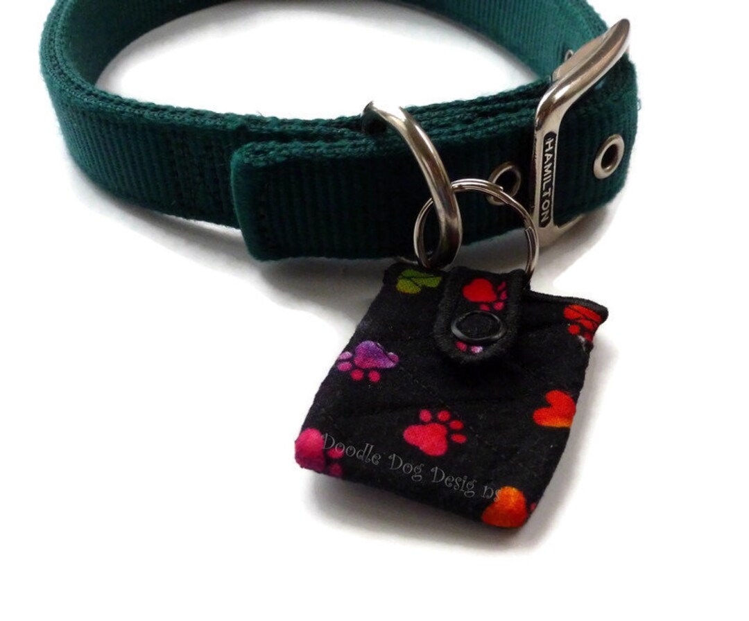 Quilted Dog Tag Silencer, Pet Tag Holder, Dog ID Tag Holder, Tag Protector, tie Dye Paw Prints