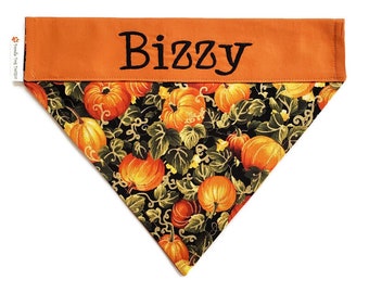 Personalized Pumpkin Patch Dog Bandana: Embroidered Fall Pet Scarf