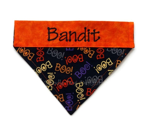 Personalized Halloween Dog Bandana, Trick or Treat Dog Collar Bandana, Halloween Pet Scarf, "Boo!"