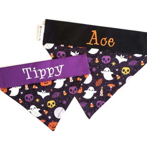 Personalized Halloween Slide On Dog Bandana, Customized Pet Scarf, &quot;Ghosts & Pumpkins&quot;