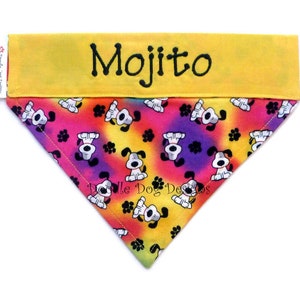 Tie Dye Puppy Bandana with Name, Customized Dog Scarf, Slide On Pet Bandana, Over the Collar, &quot;Tie Dye Puppies&quot;