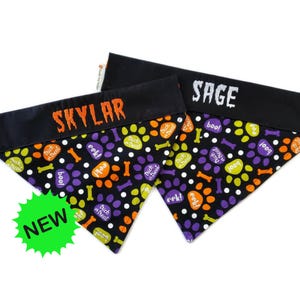 Personalized Halloween Dog Bandana, Custom Pet Scarf, &quot;Halloween Paw Prints&quot;