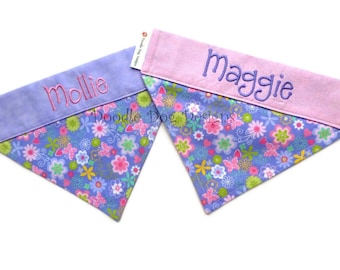 Personalized Spring Dog Bandana: Pink Floral Over-the-Collar Scarf