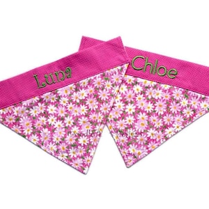 Pink Daisy Dog Bandana: Personalized Embroidered Spring Scarf image 1