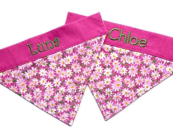 Pink Daisy Dog Bandana: Personalized Embroidered Spring Scarf