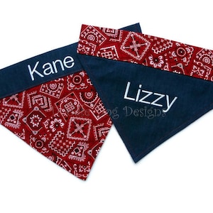 Personalized Bandana Print Dog Bandana, Over the Collar Bandana, Western Dog Scarf, Puppy Bandana, &quot;Red Bandana Print&quot;