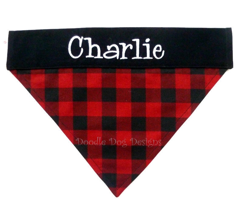 Personalized Buffalo Plaid Dog Bandana Embroidered Pet Scarf