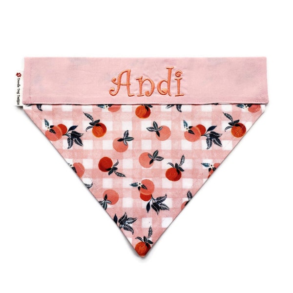 Personalized Peaches Dog Bandana, Slide Over Collar Pet Scarf, "Peaches"